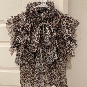 Ruffle detail-leopard print Blouse